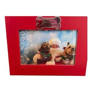 Santa’s Little Helper - Red 4x6 Picture Frame With Silver Decorative Bone. EUC